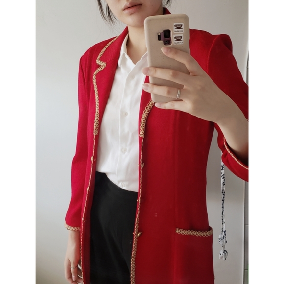 Vintage St. John Red Military Style Cardigan/Coat - Picture 10 of 11